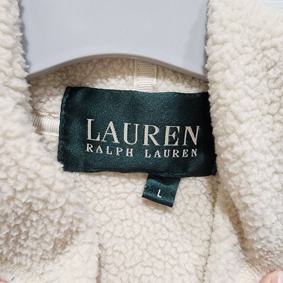 Lauren Ralph Lauren Womens Size L Full Zip Fleece Jacket Sweatshirt Ivory - Picture 6 of 14